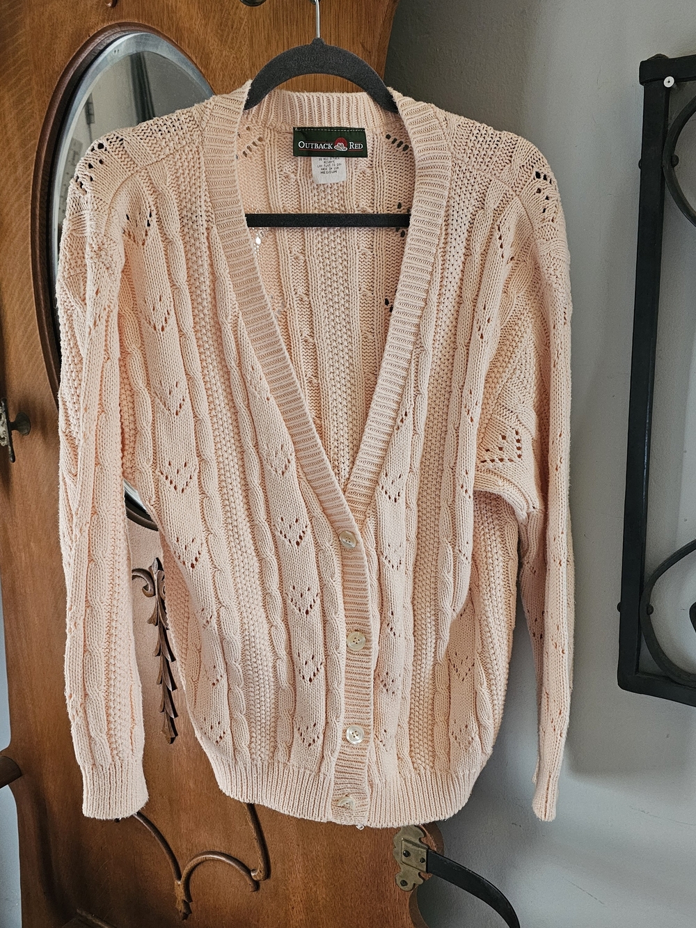 Outback Red Women's Peach Open-Knit Button Cardigan Sweater